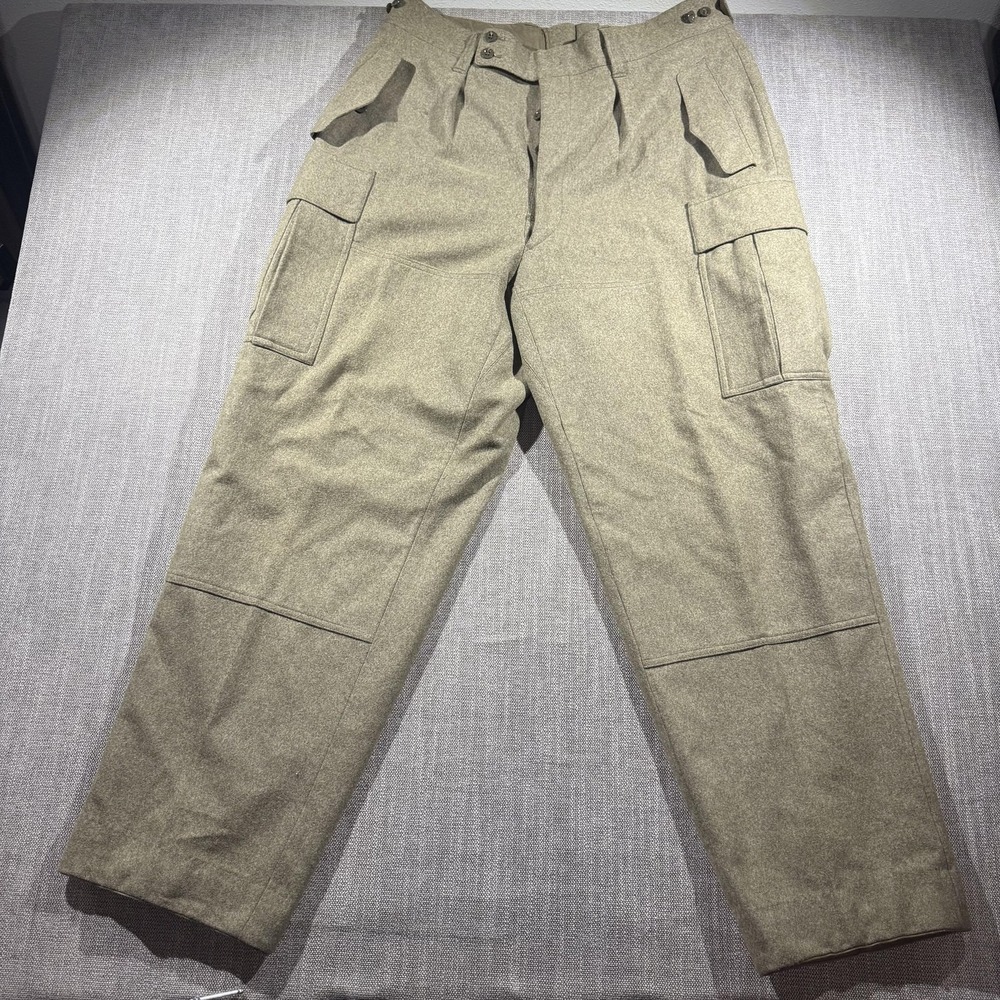 Vintage Bulag Munchen‎ Pants Mens 37x30 Green Wool Cargo Military German 1960s